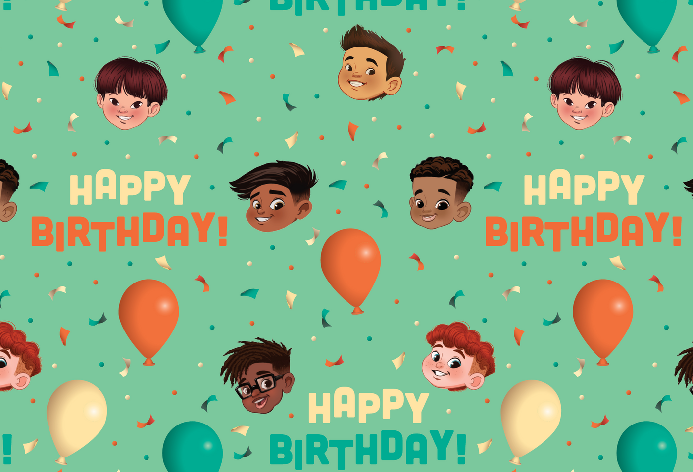 Happy Birthday Gift Wrap - Multicultural Boys