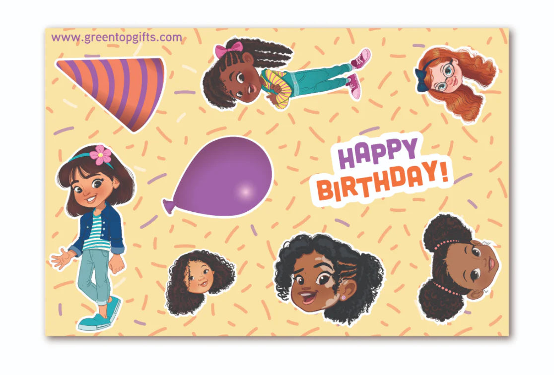 Happy Birthday Sticker Sheet - Multicultural Girl